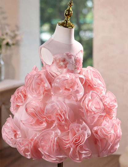 Elegant Pink Princess Flower Girl Dress for Weddings Parties J589