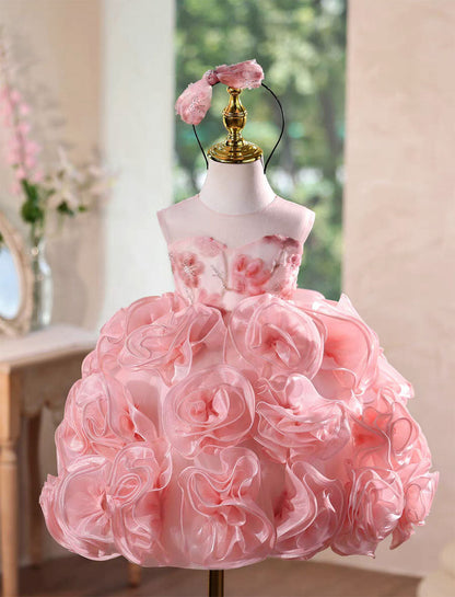 Elegant Pink Princess Flower Girl Dress for Weddings Parties J589