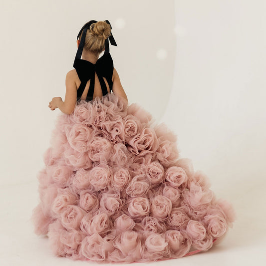 Pink Flower Girl Dress for Birthday Wedding Party Photoshoot J583