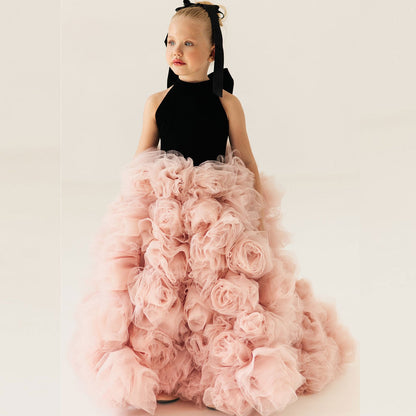 Pink Flower Girl Dress for Birthday Wedding Party Photoshoot J583