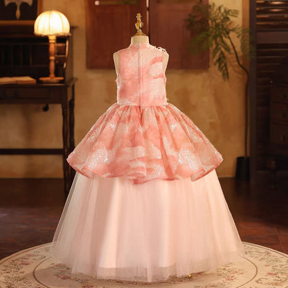 Feathered Princess Girl Gown for Kids Birthday Party D191