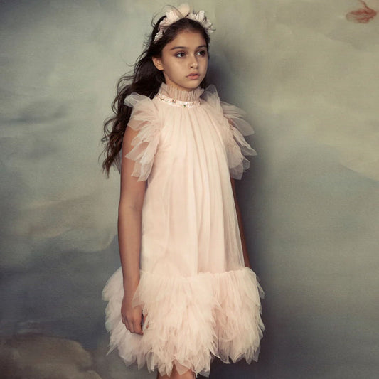 Elegant Pink Rhinestone Collar Flower Girl Dress D091