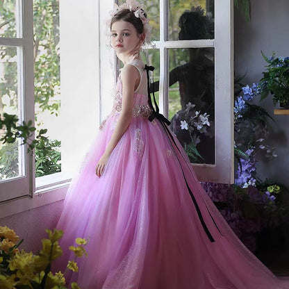 Elegant Beaded Flower Girl Dress for Weddings Birthdays Pageants J147