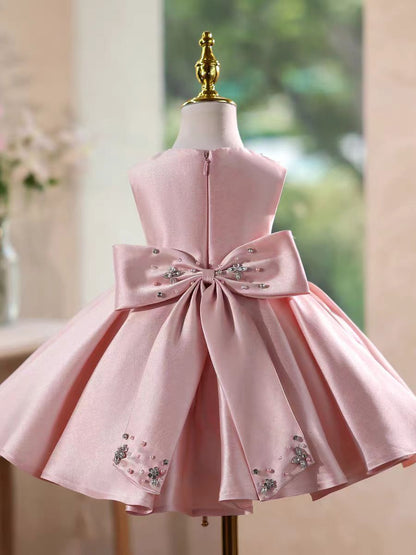 Sweet Pink Birthday Party Dress with Embroidery Flower Girl Dress D140