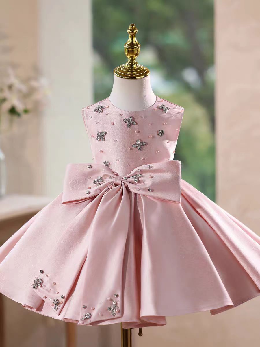 Sweet Pink Birthday Party Dress with Embroidery Flower Girl Dress D140