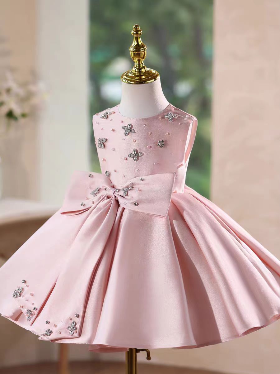 Sweet Pink Birthday Party Dress with Embroidery Flower Girl Dress D140