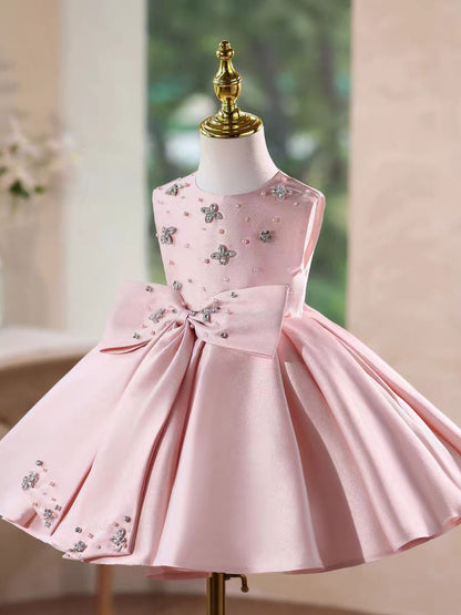 Sweet Pink Birthday Party Dress with Embroidery Flower Girl Dress D140