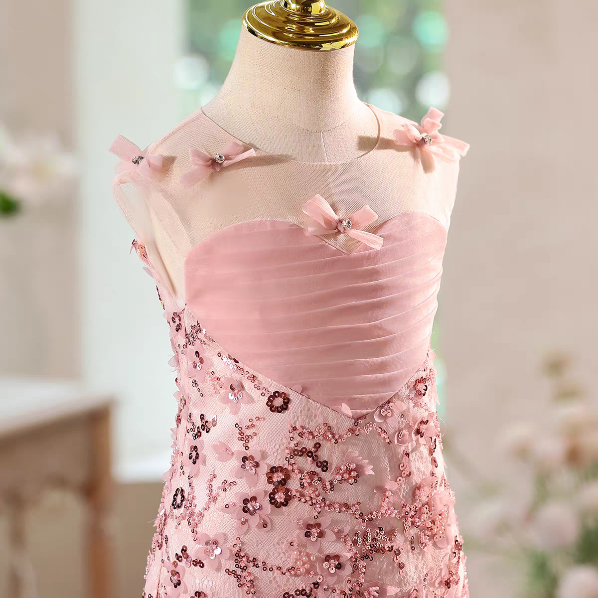 Luxury Pink Flower Girl Dress with Ruffles Birthday Wedding D143
