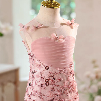Luxury Pink Flower Girl Dress with Ruffles Birthday Wedding D143