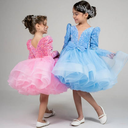 Fuchsia Lace and Sequin Flower Girl Dress for Wedding Birthday Party J570