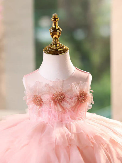 Gray Birthday Gown with Puffy Tulle Ruffles Flower Girl Dress J575