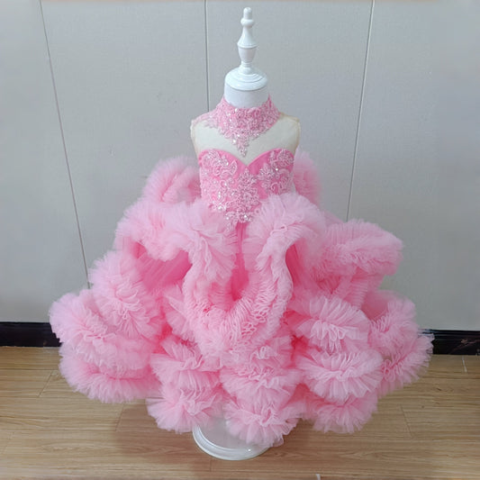 Princess Flowers Girl Dress with Kids Birthday Pageant Gown J512