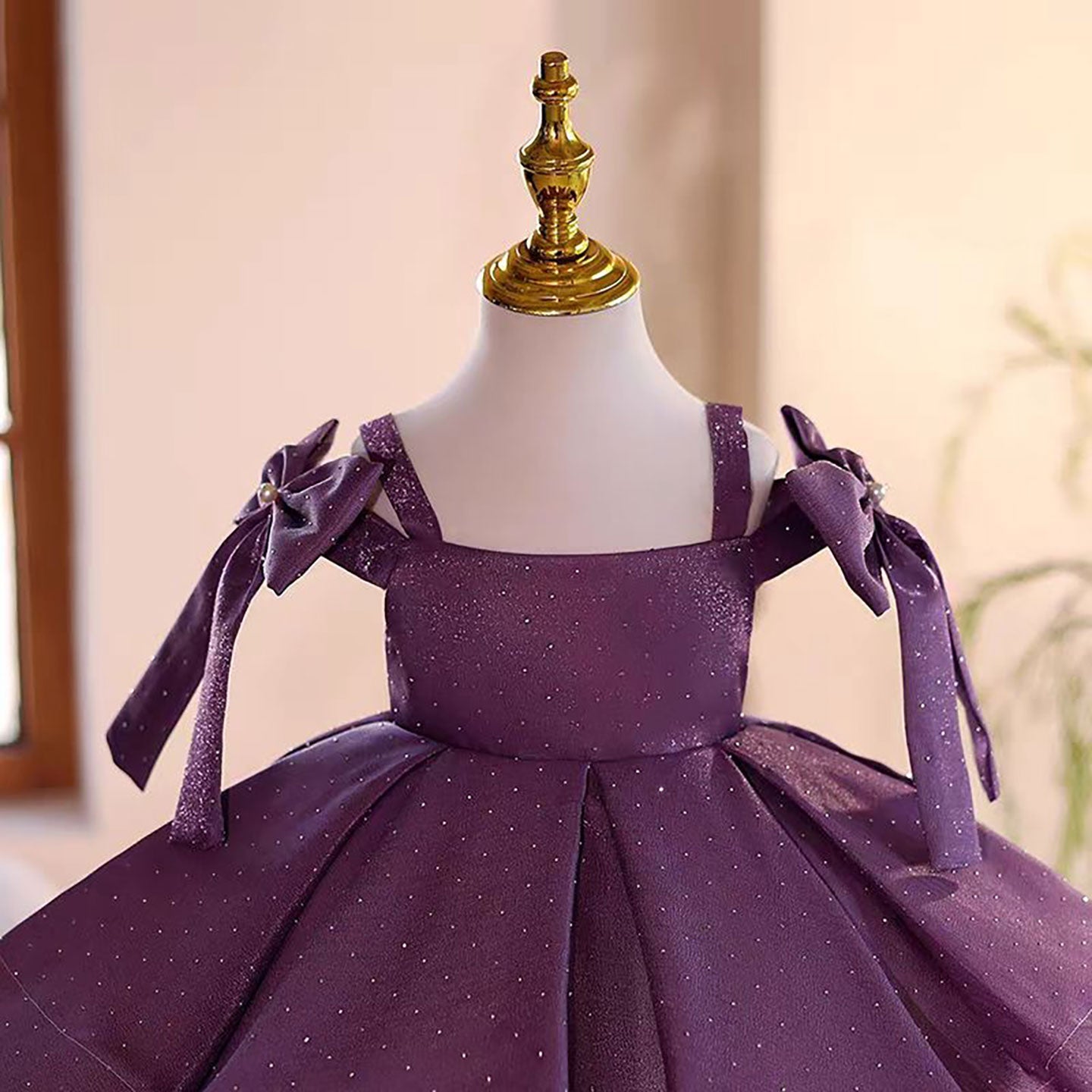 Purple Knee Length Birthday Party Princess Girl Dress D095