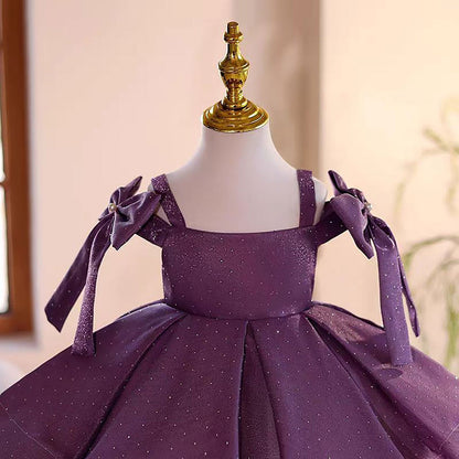 Purple Knee Length Birthday Party Princess Girl Dress D095