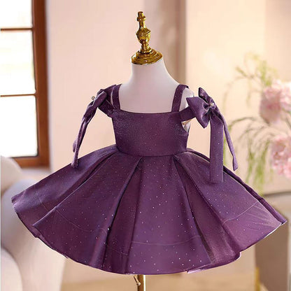 Purple Knee Length Birthday Party Princess Girl Dress D095
