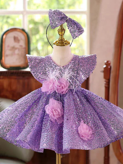 Luxury Purple Sparkle Girl Dress for Birthday and Princess Party J598