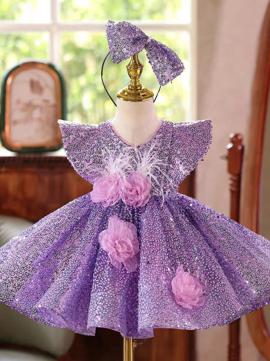 Luxury Purple Sparkle Girl Dress for Birthday and Princess Party J598