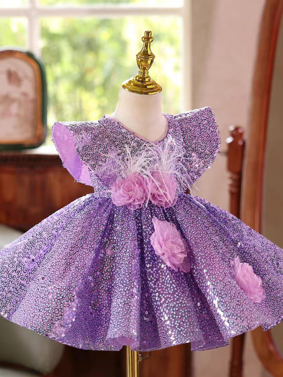 Luxury Purple Sparkle Girl Dress for Birthday and Princess Party J598