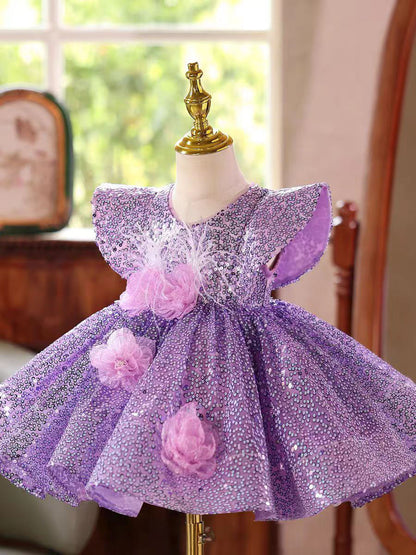 Luxury Purple Sparkle Girl Dress for Birthday and Princess Party J598