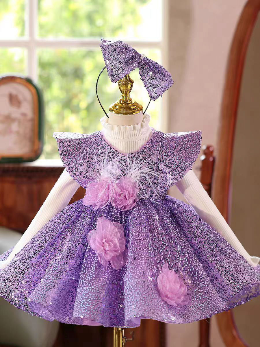 Luxury Purple Sparkle Girl Dress for Birthday and Princess Party J598
