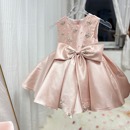 Sweet Pink Birthday Party Dress with Embroidery Flower Girl Dress D140