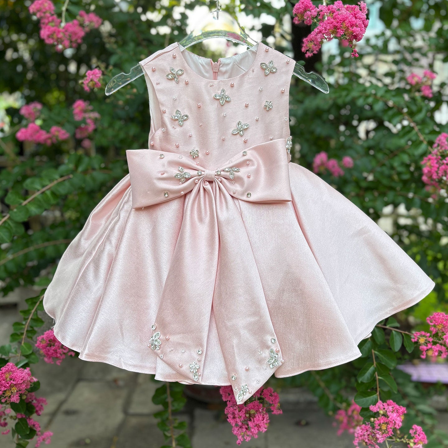Sweet Pink Birthday Party Dress with Embroidery Flower Girl Dress D140