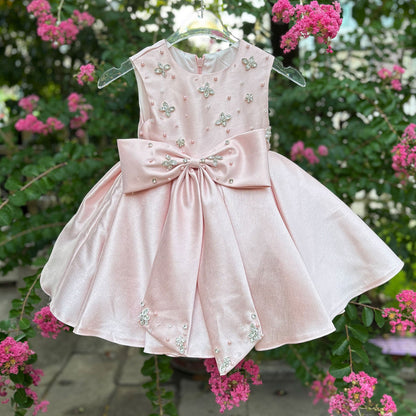 Sweet Pink Birthday Party Dress with Embroidery Flower Girl Dress D140