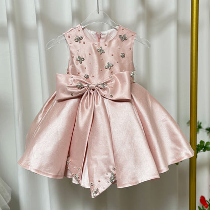 Sweet Pink Birthday Party Dress with Embroidery Flower Girl Dress D140