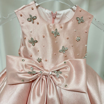 Sweet Pink Birthday Party Dress with Embroidery Flower Girl Dress D140
