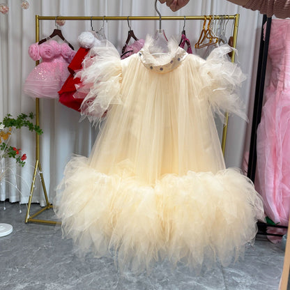 Elegant Pink Rhinestone Collar Flower Girl Dress D091