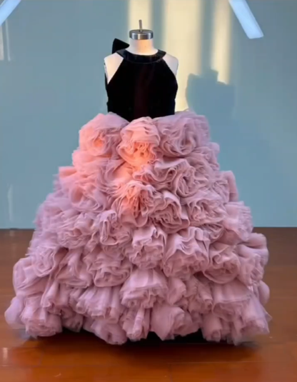 Pink Flower Girl Dress for Birthday Wedding Party Photoshoot J583