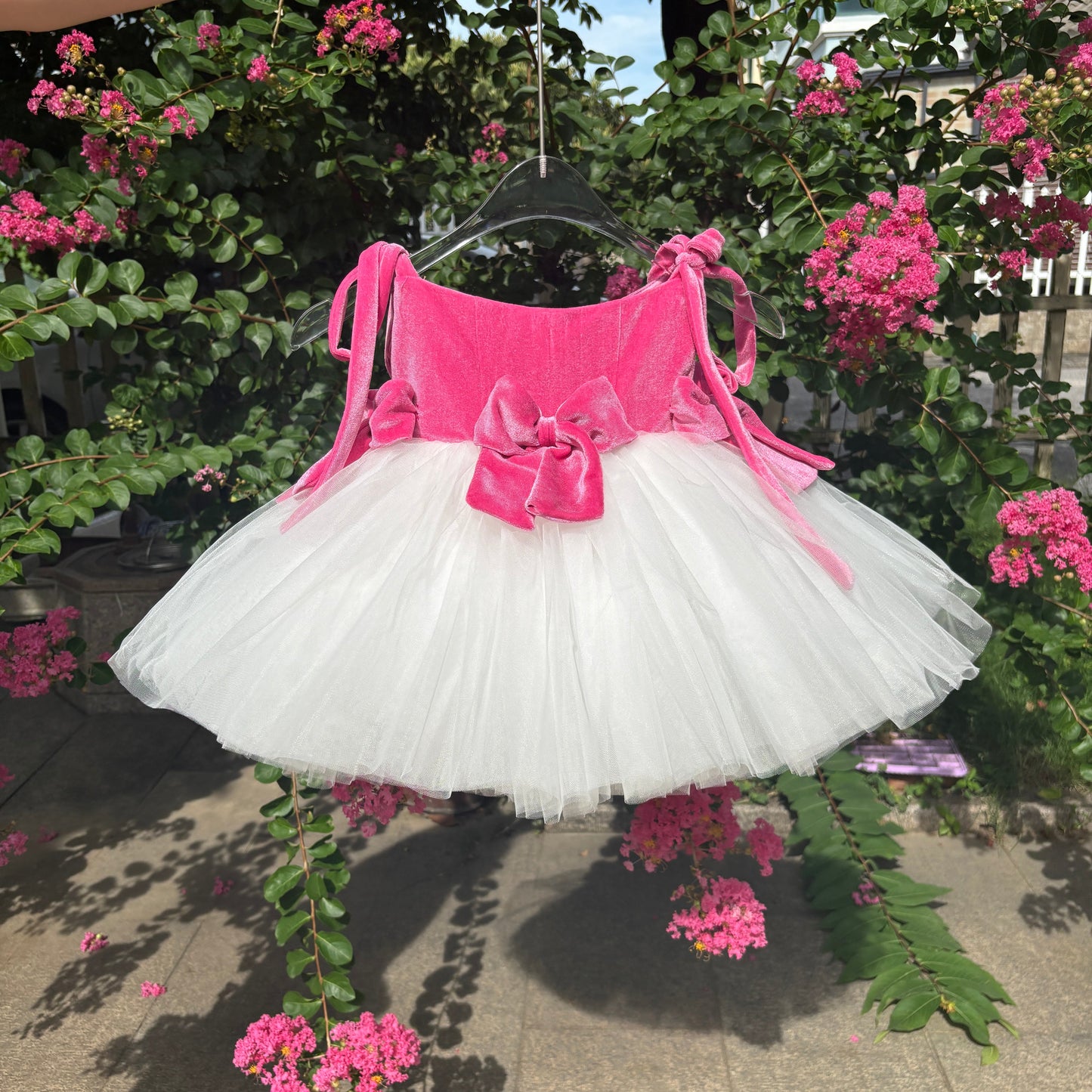 Pink and White Flower Girl Dress for Girls Birthday Party Performance D117