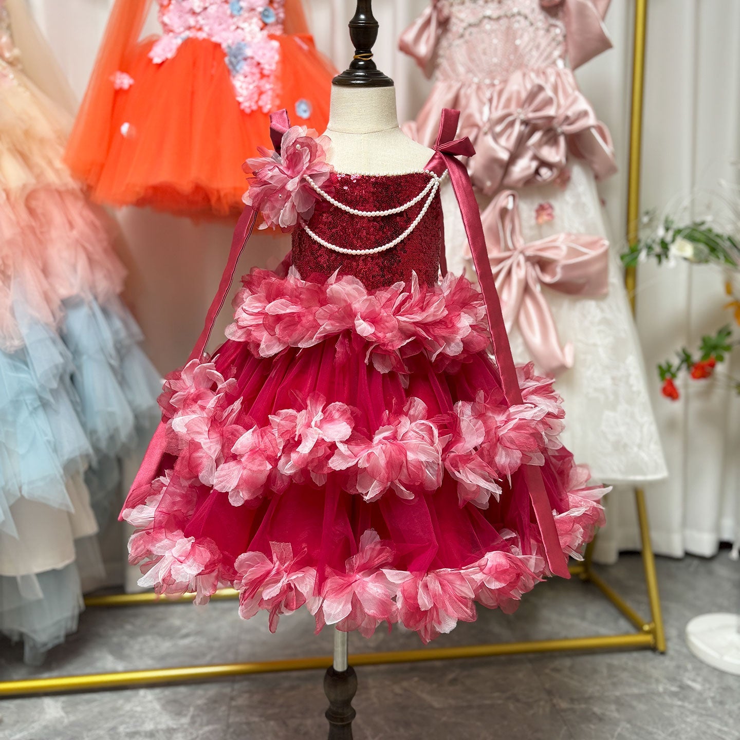 Luxury Knee Length Flower Girl Dress For Birthday Party Gown J428