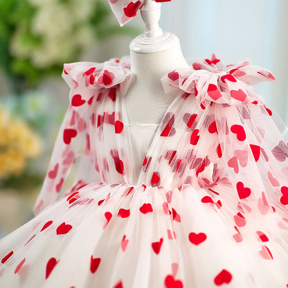V-Neck Long Sleeve Tulle Flower Girl Dress with Bow D059