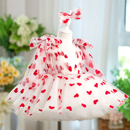 V-Neck Long Sleeve Tulle Flower Girl Dress with Bow D059