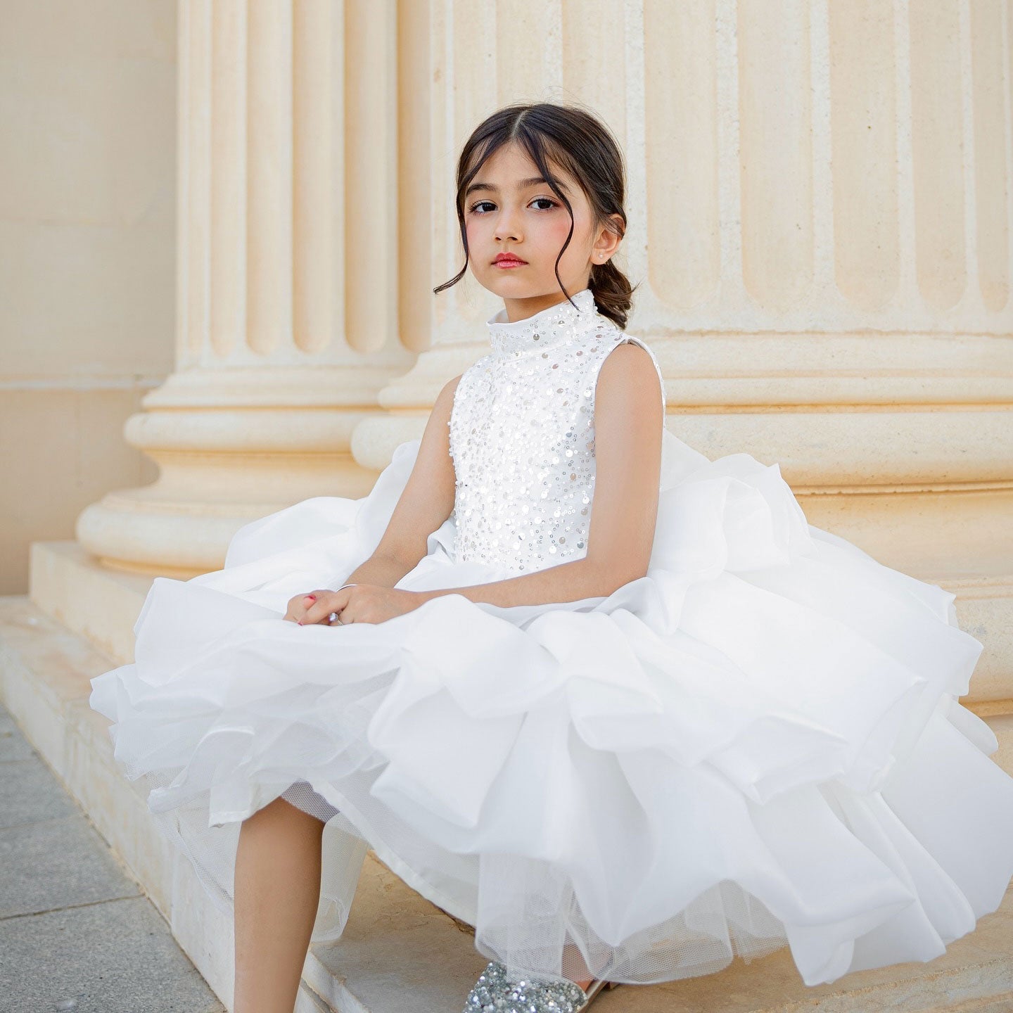 White Flower Girl Dress for Toddler Birthday Wedding Party J580
