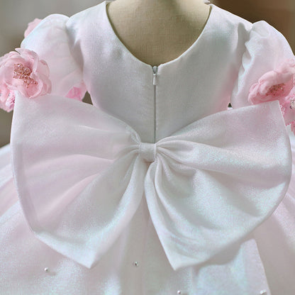 Elegant Flower Girl Dress with Floral Embellishments for Weddings Parties J439