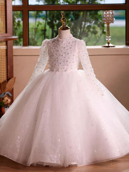 Elegant Long Princess Girl Dress with Flowers for Birthday Party D176