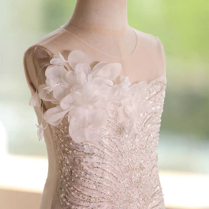 Luxury White Flower Girl Dress Mermaid with embroidery Birthday D137
