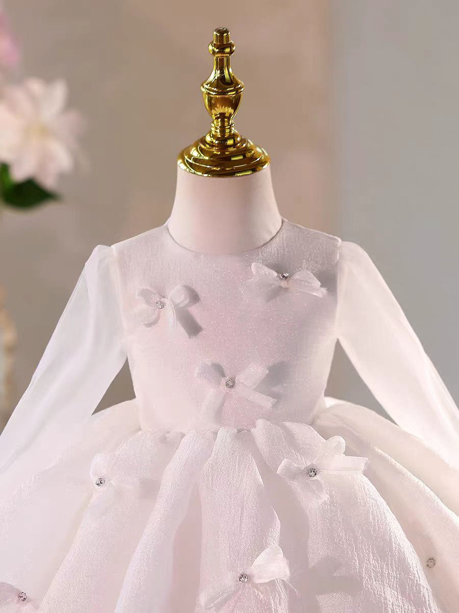 Classic White Flower Girl Dress with Knee Length Skirt D030