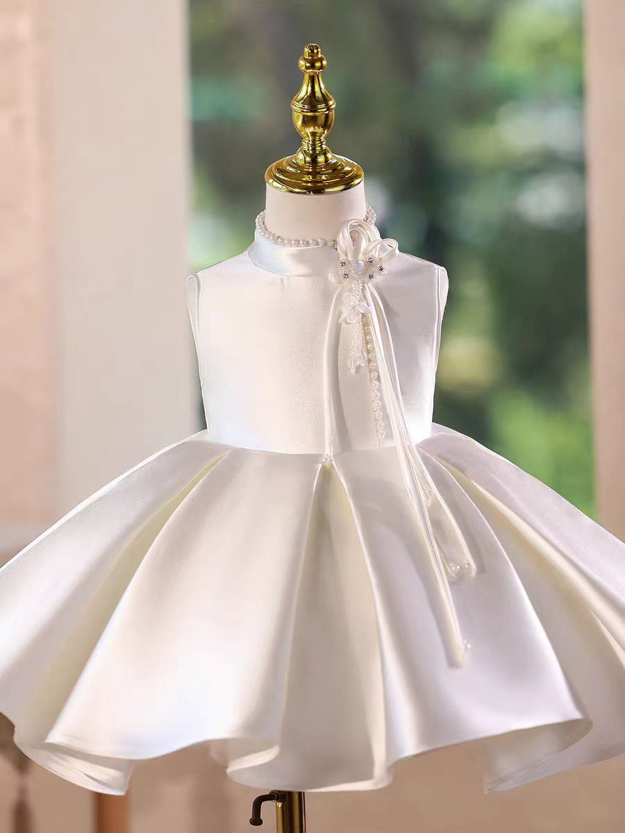 Satin Flower Girl Dress Toddler Princess 1st Birthday Party Gown D150