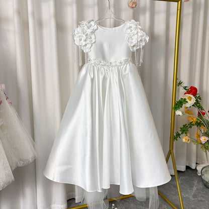 Luxury Dusty Pink Girl Dress Beadeds Arabic with Cap J037