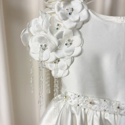 Luxury Dusty Pink Girl Dress Beadeds Arabic with Cap J037