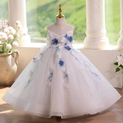 Flower Girl Dress with Beading 3D Flowers Floor Length D104