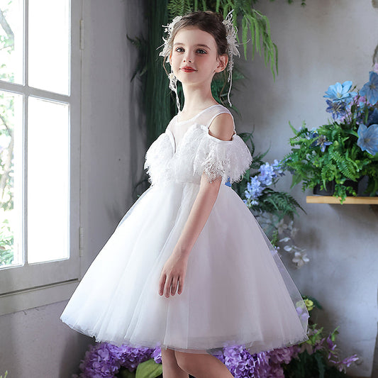 White Feather Flower Girl Dress Arabic Princess Baby J382