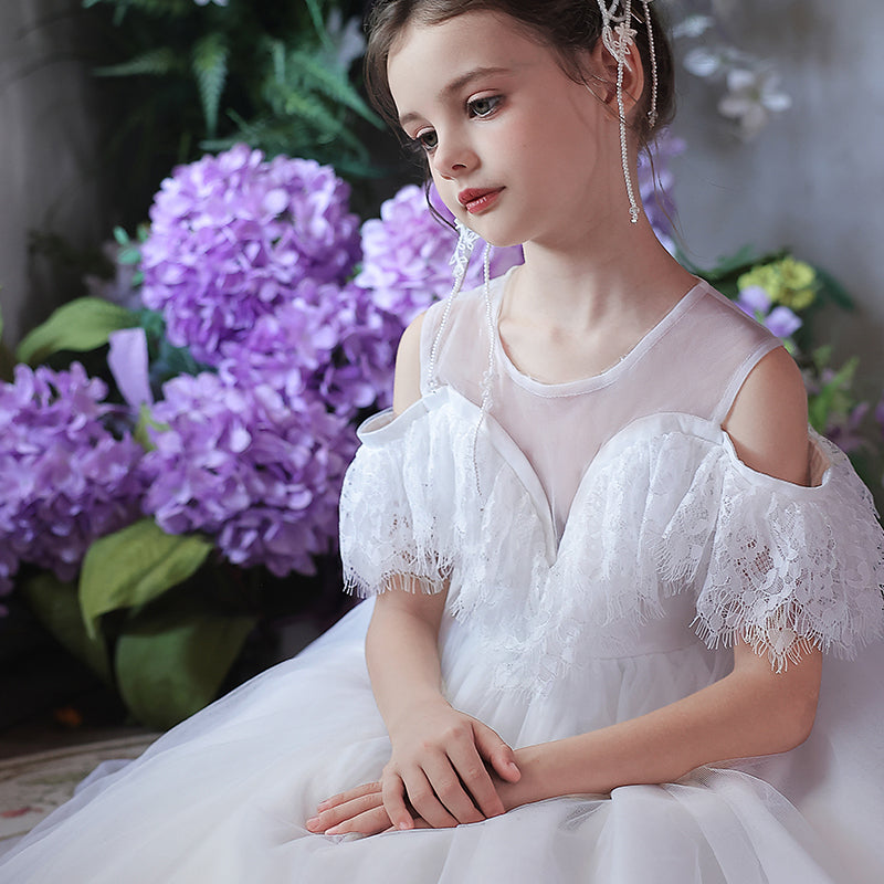 White Feather Flower Girl Dress Arabic Princess Baby J382