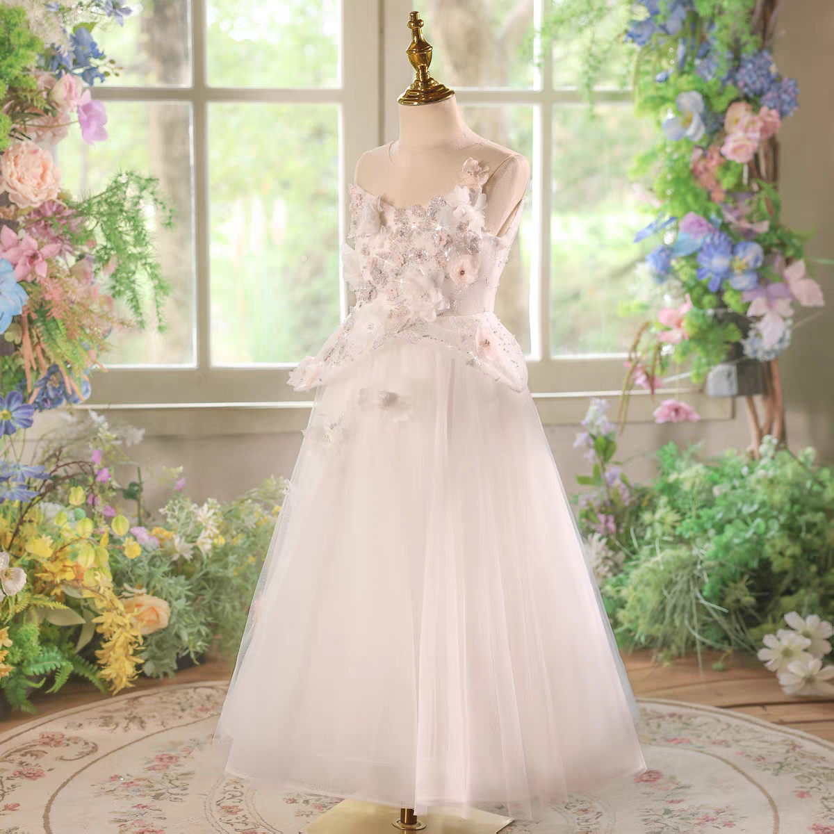 Charming White Princess Dress for Flower Girl Pageant D192