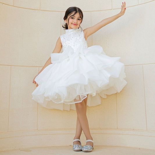 White Flower Girl Dress for Toddler Birthday Wedding Party J580