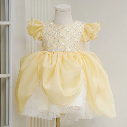 Bowed Lace Sequined Bud Flower Girl Dress D065
